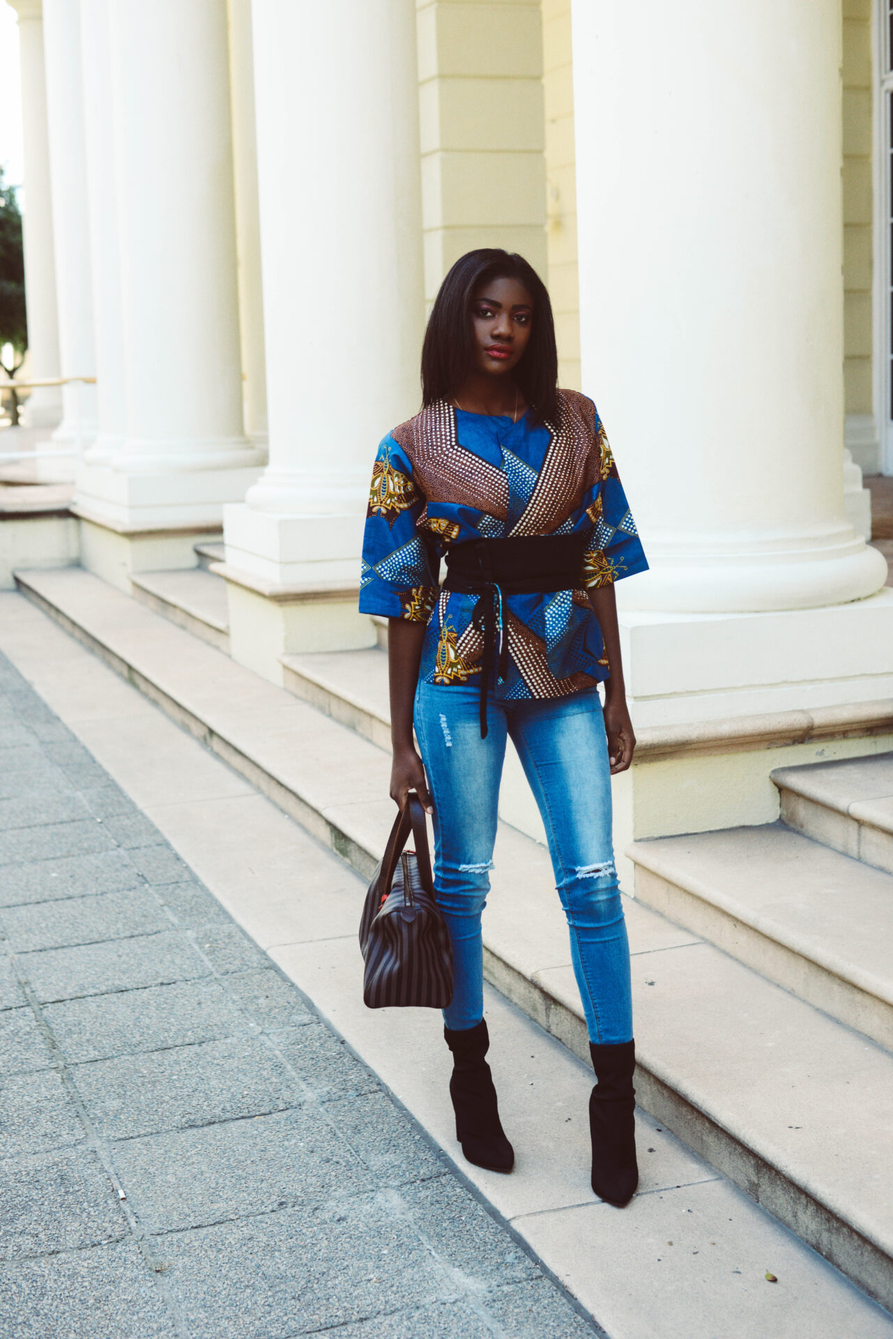 Ankara kimono top with obi belt, full length