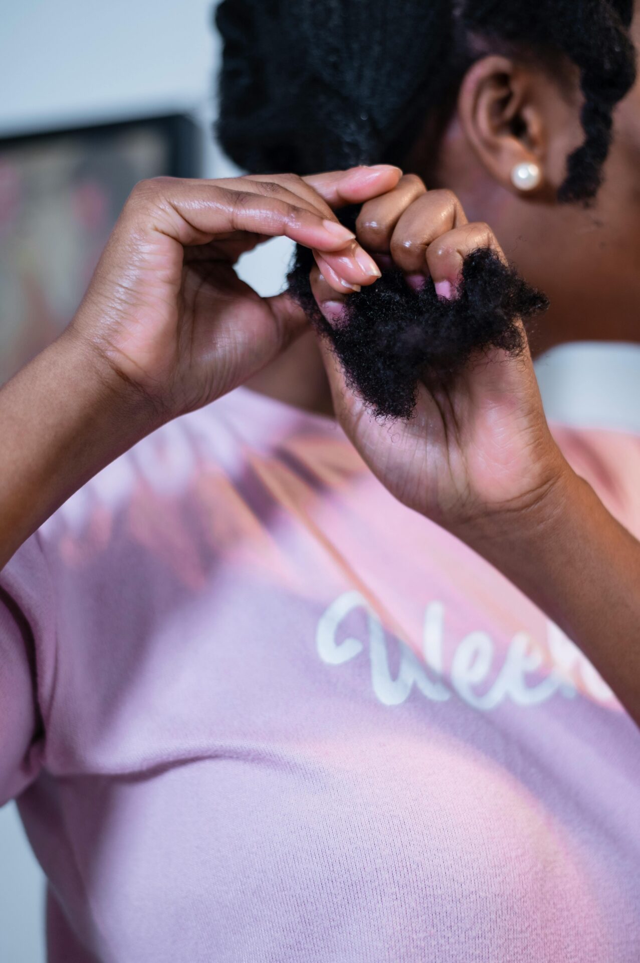 Close-up of fine natural hair texture